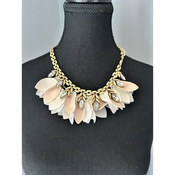 Stella and Dot Pink & Cream Petal Floral Rhinestone Statement Bib 16” Necklace - Picture 1 of 4